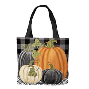 briarwood lane checkered pumpkins autumn canvas tote bag fall 14.5″ x 15″