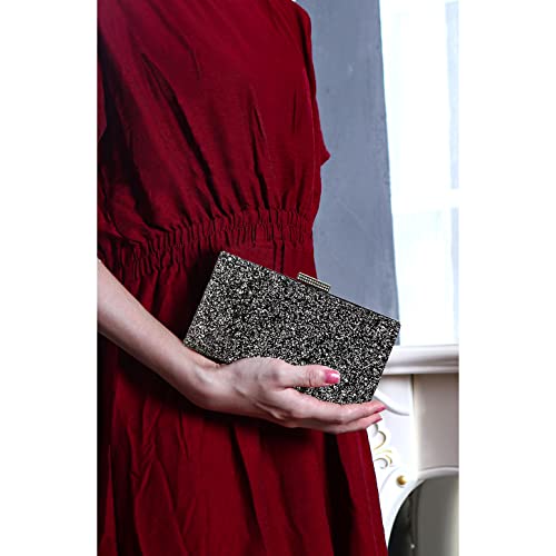 Large Glitter Clutch Evening Handbag for Party Women's Sparkling Clutch Purse Black