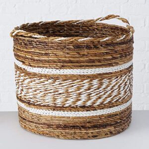 Rustic Stripes Wicker Baskets. 4 Piece Set, Washed and Rolled Banana Leaf, White Twine, Loop Carry Handles, Bucket Bottoms, 18, 15.75, 14.25, 12.5 Inches Diamet