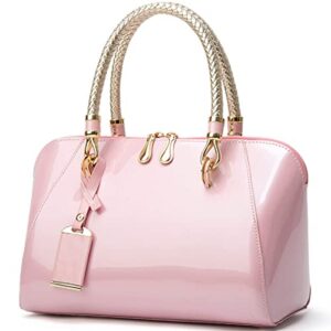 xingchen shiny patent women faux leather handbags crossbody bag top handle purse satchel bag shoulder bag(pink)