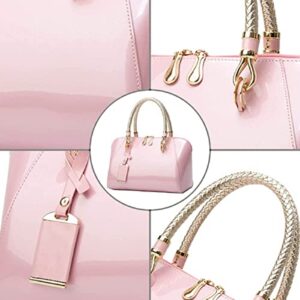 XingChen Shiny Patent Women Faux Leather Handbags Crossbody Bag Top Handle Purse Satchel Bag Shoulder Bag(Pink)