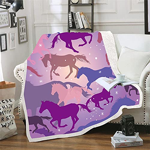 Horse Blanket Colorful Purple Horse 3D Printing Throw Blanket Super Soft Fleece Blanket Animal Horse Sherpa Blanket Horse Gifts for Girls and Women Sofa Couch Bed and Office (Purple,59 X 79 in)