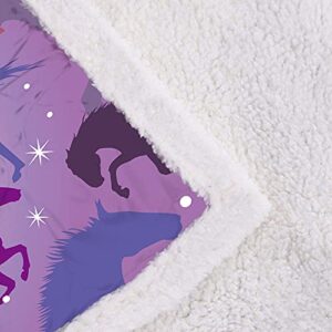 Horse Blanket Colorful Purple Horse 3D Printing Throw Blanket Super Soft Fleece Blanket Animal Horse Sherpa Blanket Horse Gifts for Girls and Women Sofa Couch Bed and Office (Purple,59 X 79 in)