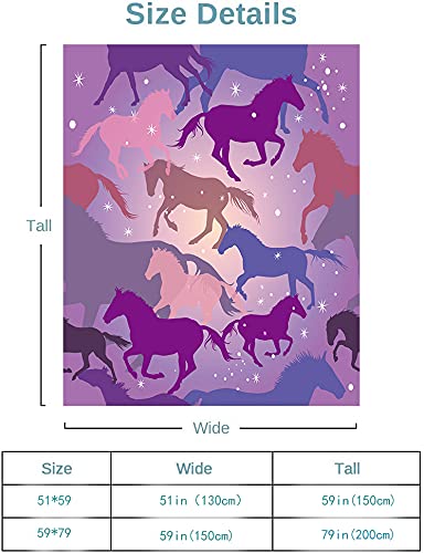 Horse Blanket Colorful Purple Horse 3D Printing Throw Blanket Super Soft Fleece Blanket Animal Horse Sherpa Blanket Horse Gifts for Girls and Women Sofa Couch Bed and Office (Purple,59 X 79 in)