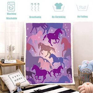 Horse Blanket Colorful Purple Horse 3D Printing Throw Blanket Super Soft Fleece Blanket Animal Horse Sherpa Blanket Horse Gifts for Girls and Women Sofa Couch Bed and Office (Purple,59 X 79 in)