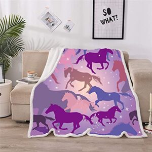 Horse Blanket Colorful Purple Horse 3D Printing Throw Blanket Super Soft Fleece Blanket Animal Horse Sherpa Blanket Horse Gifts for Girls and Women Sofa Couch Bed and Office (Purple,59 X 79 in)