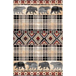 furnish my place bohemian bear rug – 5 ft. x 8 ft., multicolor, cabin rug with bear, geometric print