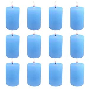 missyo 12 pack 2×3 inch light-blue pillar candles, 24 hours dripless smokeless unscented candles for home weddings restaurant spa church