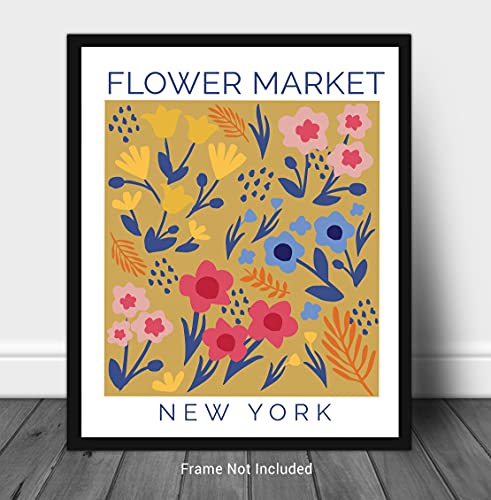 Flower Market No.3 Abstract Modern Wall Art Print. 11x14 UNFRAMED Floral Wall Decor. Shades of Gold, Yellow, Blue, Pink