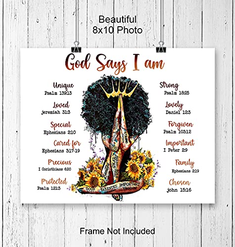 African American Black Wall Art - Religious Spiritual Bible Verse Decor - African American Women, Woman, Girls - Inspirational Christian Scripture Poster - Encouragement Gifts - Positive Affirmations