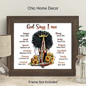 African American Black Wall Art - Religious Spiritual Bible Verse Decor - African American Women, Woman, Girls - Inspirational Christian Scripture Poster - Encouragement Gifts - Positive Affirmations