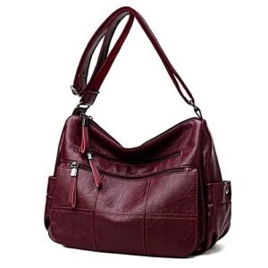 women hobo bag large soft shoulder bags designer leather handbag purse tote (red)