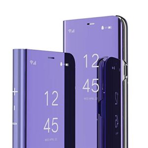 emaxeler lg v60 case cover stylish mirror plating flip full body protective reflection ultra thin hard anti-scratch shockproof frame for lg v60 mirror:purple