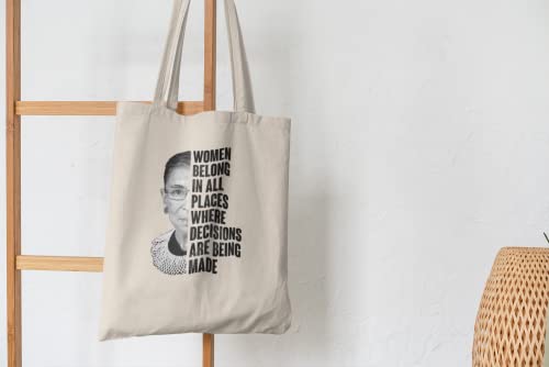 Ruth Bader Ginsburg Women Belong Quote Feminist Natural 15x15 inches Large Canvas Tote Bag Women