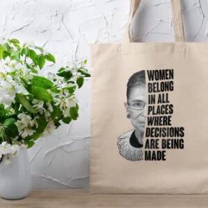 Ruth Bader Ginsburg Women Belong Quote Feminist Natural 15x15 inches Large Canvas Tote Bag Women