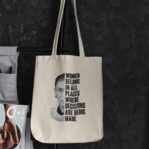 Ruth Bader Ginsburg Women Belong Quote Feminist Natural 15x15 inches Large Canvas Tote Bag Women