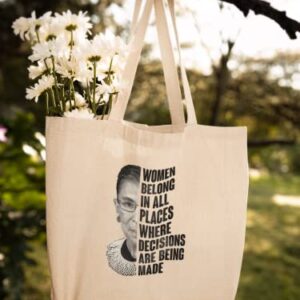 Ruth Bader Ginsburg Women Belong Quote Feminist Natural 15x15 inches Large Canvas Tote Bag Women