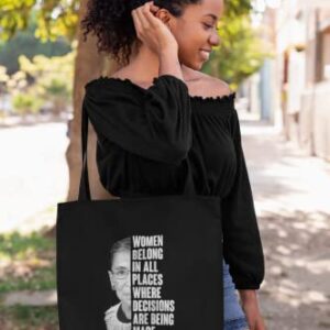 Ruth Bader Ginsburg Women Belong Quote Feminist Natural 15x15 inches Large Canvas Tote Bag Women