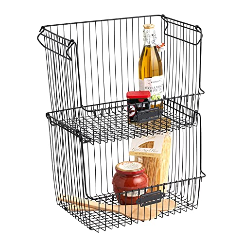 Spectrum Diversified Vintage Living Large Stacking Basket for Home Storage and Organization, Black