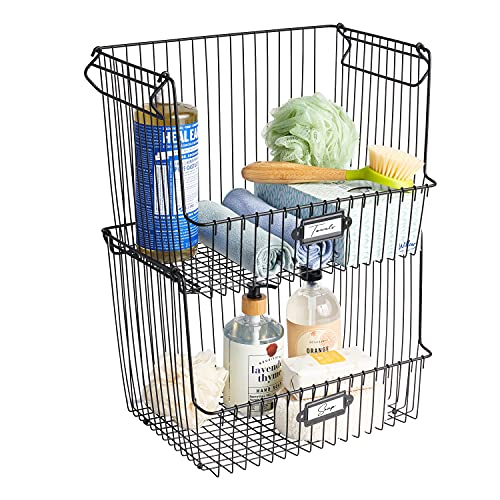 Spectrum Diversified Vintage Living Large Stacking Basket for Home Storage and Organization, Black