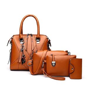 xingchen handbags for women fashion tote work bag shoulder bag top handle satchel purse set 4pcs(orange)