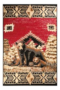 furnish my place wildlife lodge rug – 5ft. x 8ft., multicolor cabin rug with bear print, geometric design, jute backing. countryside interior decoration