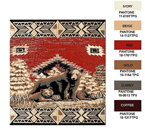 Furnish my Place Wildlife Lodge Rug – 5ft. x 8ft., Multicolor Cabin Rug with Bear Print, Geometric Design, Jute Backing. Countryside Interior Decoration