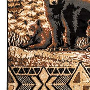 Furnish my Place Wildlife Lodge Rug – 5ft. x 8ft., Multicolor Cabin Rug with Bear Print, Geometric Design, Jute Backing. Countryside Interior Decoration