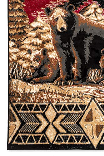 Furnish my Place Wildlife Lodge Rug – 5ft. x 8ft., Multicolor Cabin Rug with Bear Print, Geometric Design, Jute Backing. Countryside Interior Decoration