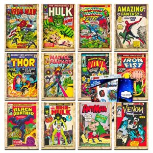 marvel comics poster set for kids ~ 12 pc bundle with marvel superhero posters for room decor and walls, stickers | comic book prints
