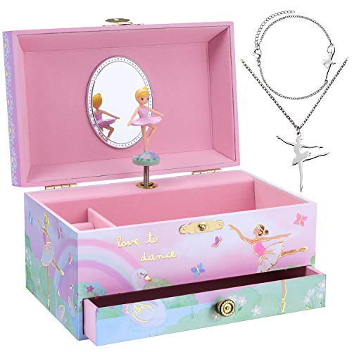 Jewelkeeper Ballerina Music Box & Little Girls Jewelry Set - 3 Ballerina Gifts for Girls - Ballerina Jewelry Box for Girls Musical