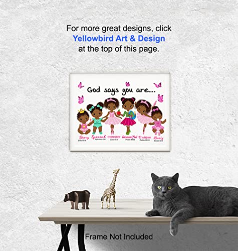 African American Girls Wall Art & Decor - Religious Wall Decor - God Says You Are - Scripture Wall Decor - Christian Gifts - God Wall Art - Black Girls Room Decor -Inspirational Uplifting Bible Verses