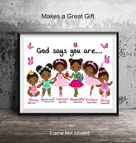 African American Girls Wall Art & Decor - Religious Wall Decor - God Says You Are - Scripture Wall Decor - Christian Gifts - God Wall Art - Black Girls Room Decor -Inspirational Uplifting Bible Verses