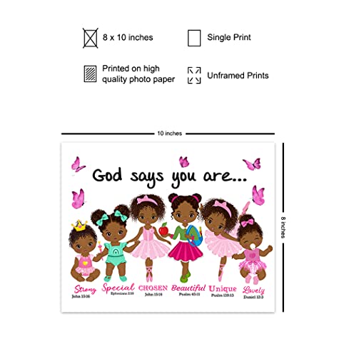 African American Girls Wall Art & Decor - Religious Wall Decor - God Says You Are - Scripture Wall Decor - Christian Gifts - God Wall Art - Black Girls Room Decor -Inspirational Uplifting Bible Verses