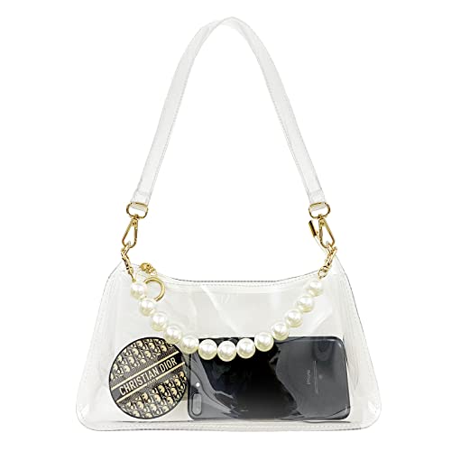 Sintra Clear Purse for Women, Clear Cute Hobo Tote Handbag Mini Clutch Bag with Pearl chain Stadium Approved for Concerts, See Through Transparent Bag, Gift for Women