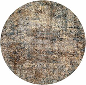 hauteloom gorokan contemporary abstract living room bedroom dining room area rug – modern distressed bohemian carpet – brown, cream, beige, brown, gray – 7’10” round