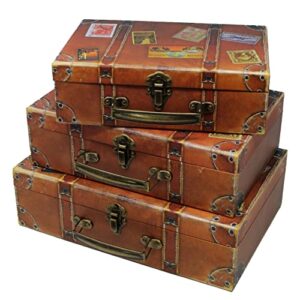 blue orchards decorative travel chest paperboard boxes (set of 3) – small travel antique suitcases – stackable storage chests for jewelry – chest box for keepsake – bedroom display or party decor