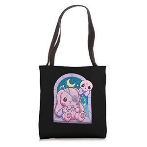 kawaii pastel goth cute creepy rabbit stuffed toy tote bag