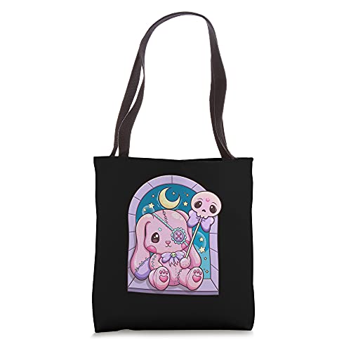 Kawaii Pastel Goth Cute Creepy Rabbit Stuffed Toy Tote Bag