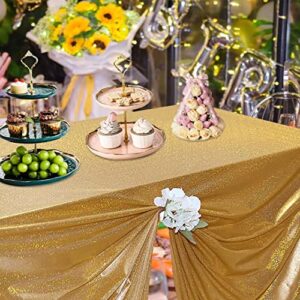 Fitable Gold Sequin Tablecloth for Parties 60x84 Inch - Sparkle Glitter Table Cloth Laser Rectangle Table Cover Overlay for Wedding Baby Shower Ceremony Birthday Cake Table Holiday Banquet Decoration