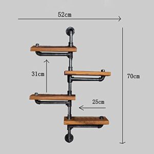 FOTEE Industrial Bookshelf Pipe Shelves 4 Tiers, Rustic Wood Shelf Wall Mounted, Metal Corner Hung Bracket Shelving Floating Shelves Home Decor Shelf,Black