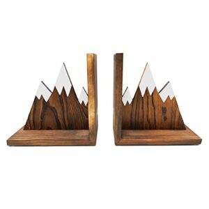 it’s happy time mountain wooden bookends – nonslip, heavy duty and rustic decor for home and office shelves