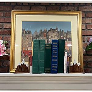 IT'S HAPPY TIME Mountain Wooden Bookends - Nonslip, Heavy Duty and Rustic Decor for Home and Office Shelves