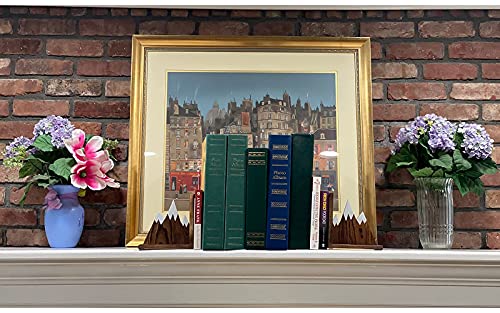 IT'S HAPPY TIME Mountain Wooden Bookends - Nonslip, Heavy Duty and Rustic Decor for Home and Office Shelves