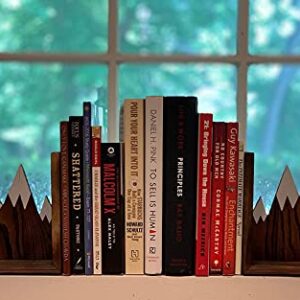 IT'S HAPPY TIME Mountain Wooden Bookends - Nonslip, Heavy Duty and Rustic Decor for Home and Office Shelves