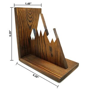 IT'S HAPPY TIME Mountain Wooden Bookends - Nonslip, Heavy Duty and Rustic Decor for Home and Office Shelves