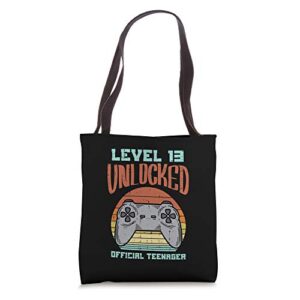 level 13 unlocked teen 13 years old 13th birthday gamer boys tote bag