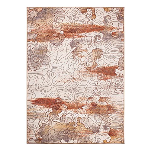 My Magic Carpet Washable Rug - Non-Slip, Stain Resistant, Waterproof, Foldable - 1 Piece Accent Living Room & Bedroom Area Rug - Pet & Kid Friendly (Vienna Abstract Natural, 5X7 ft)