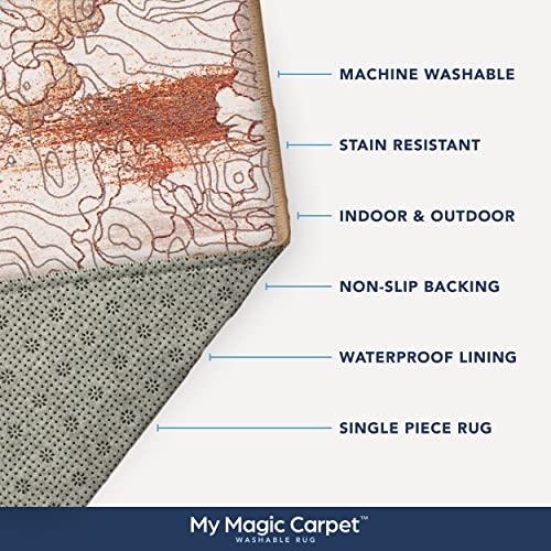 My Magic Carpet Washable Rug - Non-Slip, Stain Resistant, Waterproof, Foldable - 1 Piece Accent Living Room & Bedroom Area Rug - Pet & Kid Friendly (Vienna Abstract Natural, 5X7 ft)