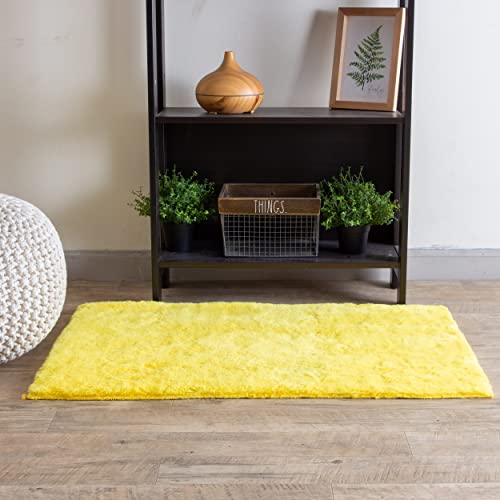 Super Area Rugs Ultra Soft Faux Rabbit Fur Chair Couch Cover Area Rug for Bedroom Floor Sofa Living Room, Yellow, 2 x 3 Feet